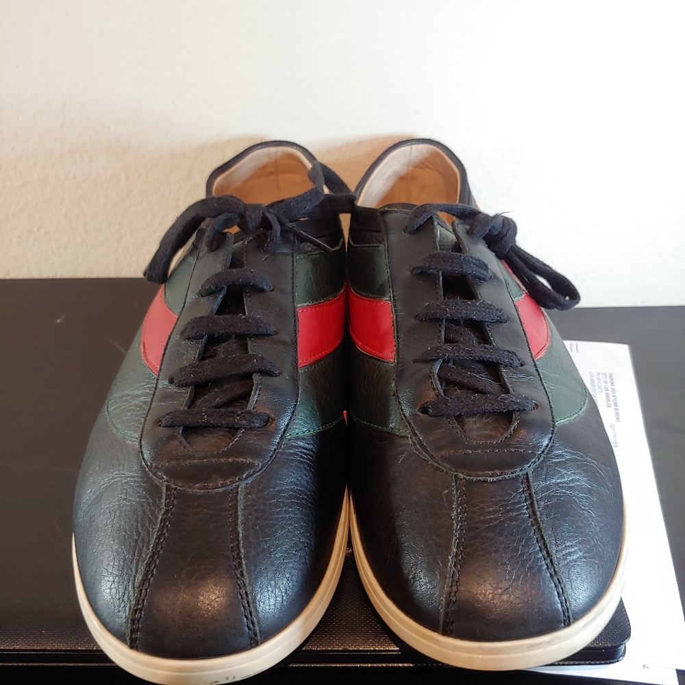 GUCCI Falacer Ace sneakers Web black leather bee 9.5 483266 - Picture 2 of 6